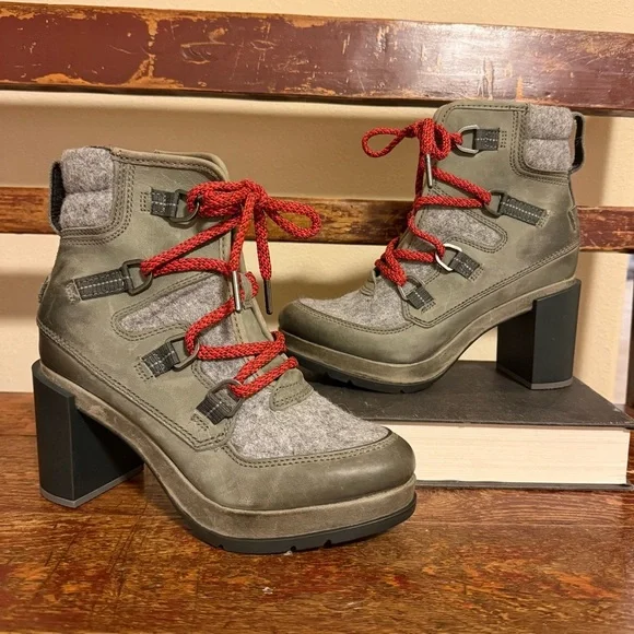 SOREL Blake Lace Quarry Waterproof Hiker Bootie Quarry Gray Red Laces - Picture 15 of 15